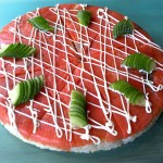 sushi cake decorated and cut