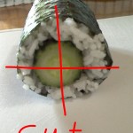 Cut cucumber roll in four pieces